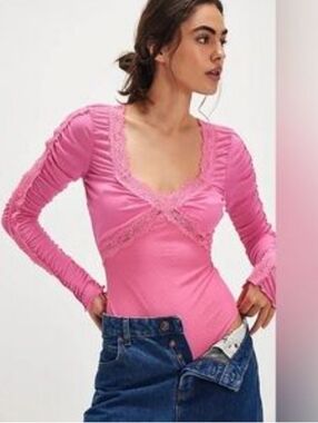 Free People Intimately Forever Young Bodysuit Pink Sz S NEW